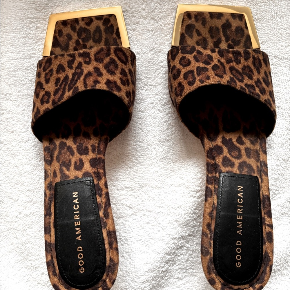Good American Leopard Kitten Heel Slides - Size 9
